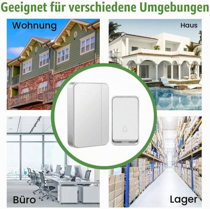 『Keine Batterie Erforderlich』Drahtlose Türklingel wasserdicht, AURTEC-Türklingel-Kit mit 1 Empfänger
