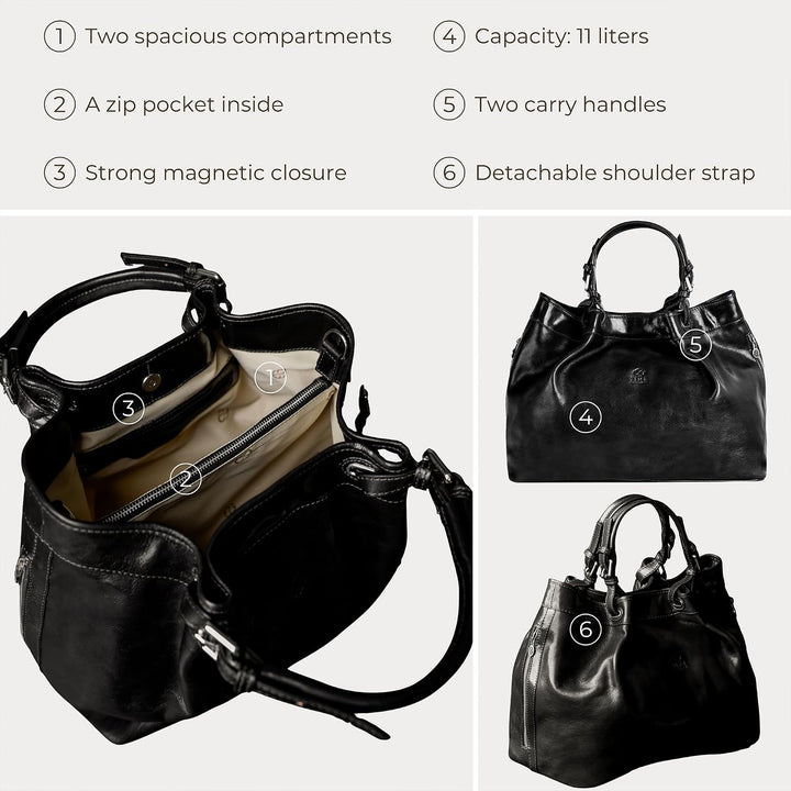 Time Resistance Schultertasche Damen - Handtasche aus Leder - Made in Italy - Tragetasche - Business