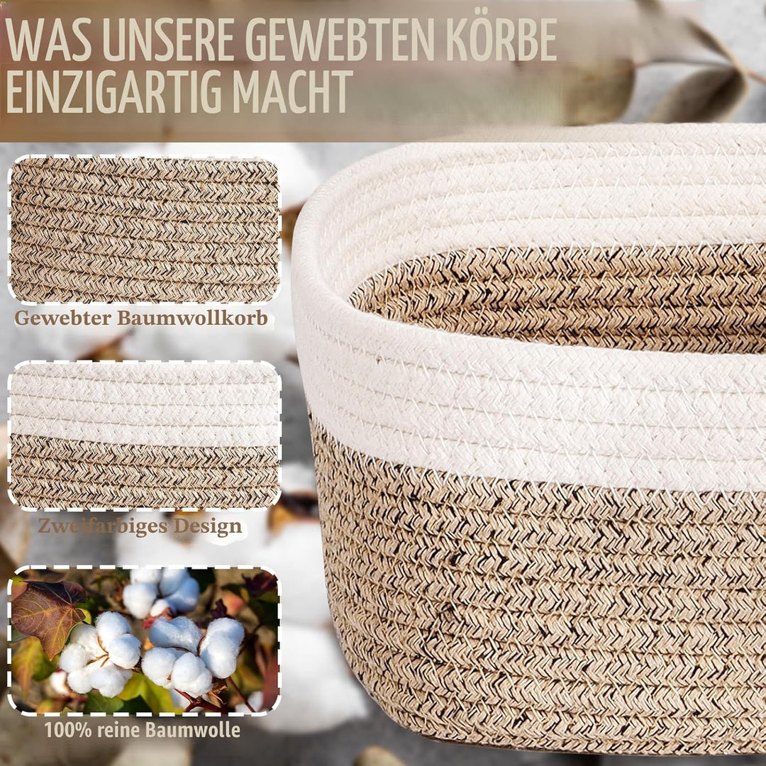 5er Set Aufbewahrungskorb Geflochten,Cotton Rope Braided Storage Basket,Stapelbare Speicher Storage