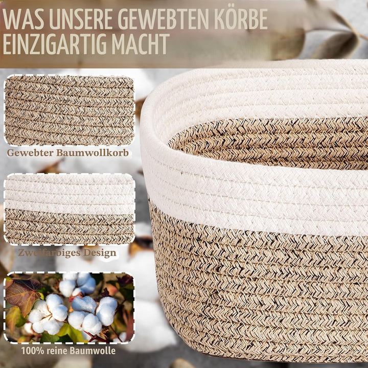 5er Set Aufbewahrungskorb Geflochten,Cotton Rope Braided Storage Basket,Stapelbare Speicher Storage