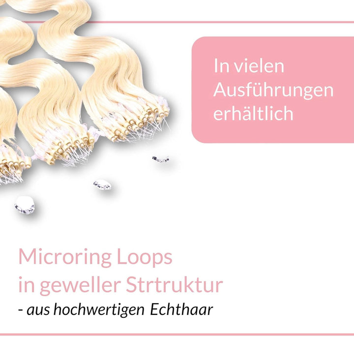 hair2heart Microring Extensions Echthaar Gewellt - 25 Strähnen 1g 40cm 10/0 hell-lichtblond 25 Sträh