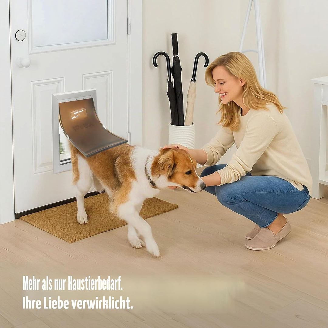 Hundeklappe mittelgrosse Hunde – Aluminium, Mit Schloss für Sicherheit, Einfaches EIN- & Ausgehen, E