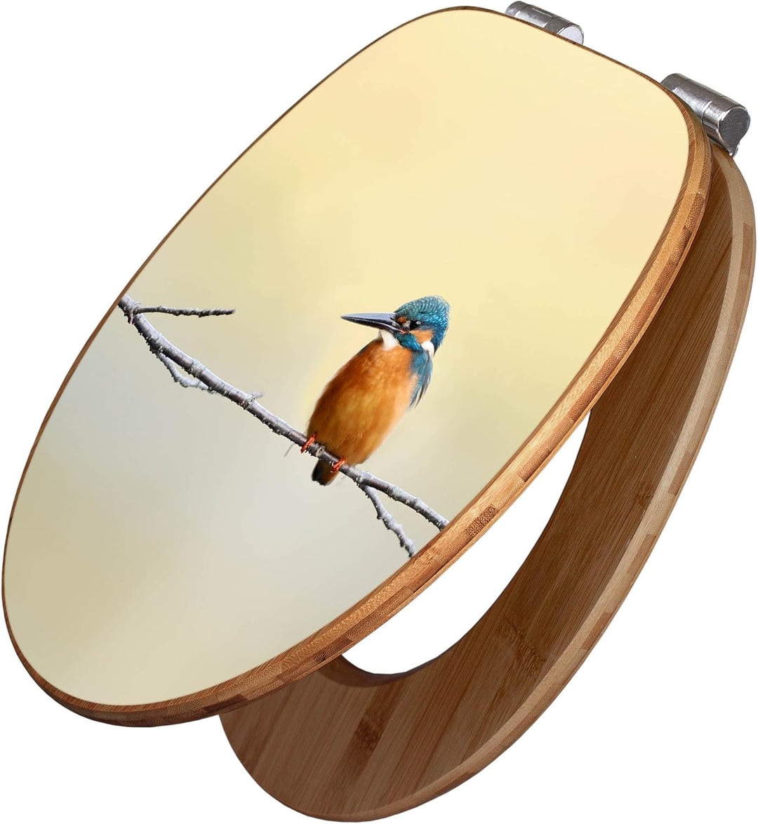 banjado® Design WC Sitz Bambus Absenkautomatik mit Motiv Pause/Toilettendeckel mit Absenkautomatik H