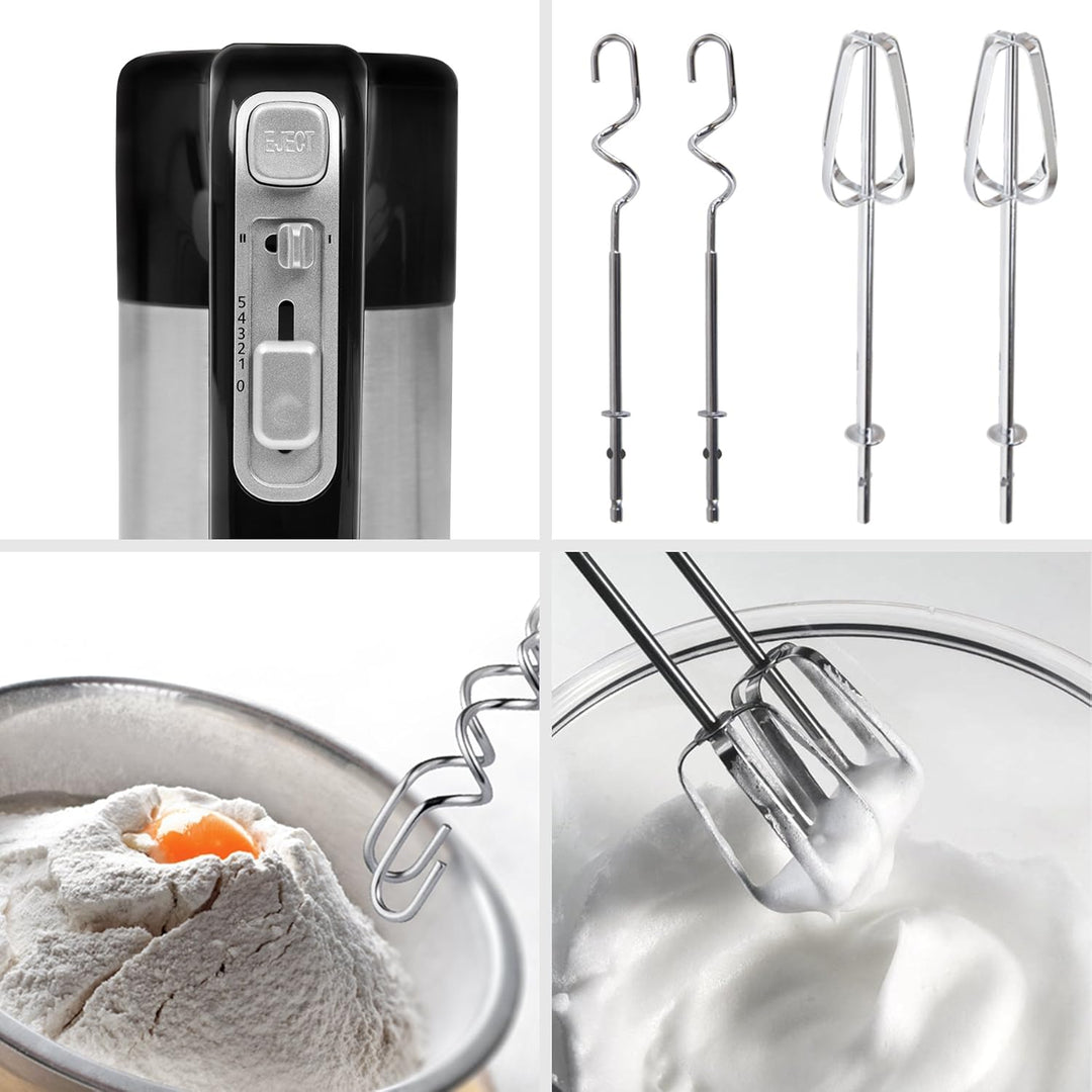 Duronic HM3 elektrischer Handmixer 300W, Handrührgerät mit Basis, Rührgerät 2 Rührbesen 2 Knethaken,
