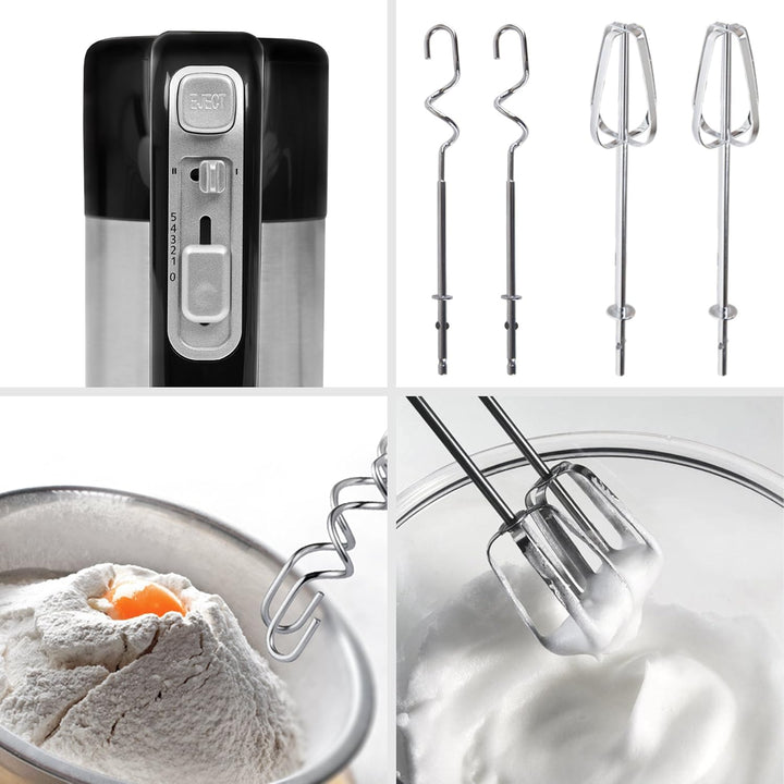 Duronic HM3 elektrischer Handmixer 300W, Handrührgerät mit Basis, Rührgerät 2 Rührbesen 2 Knethaken,