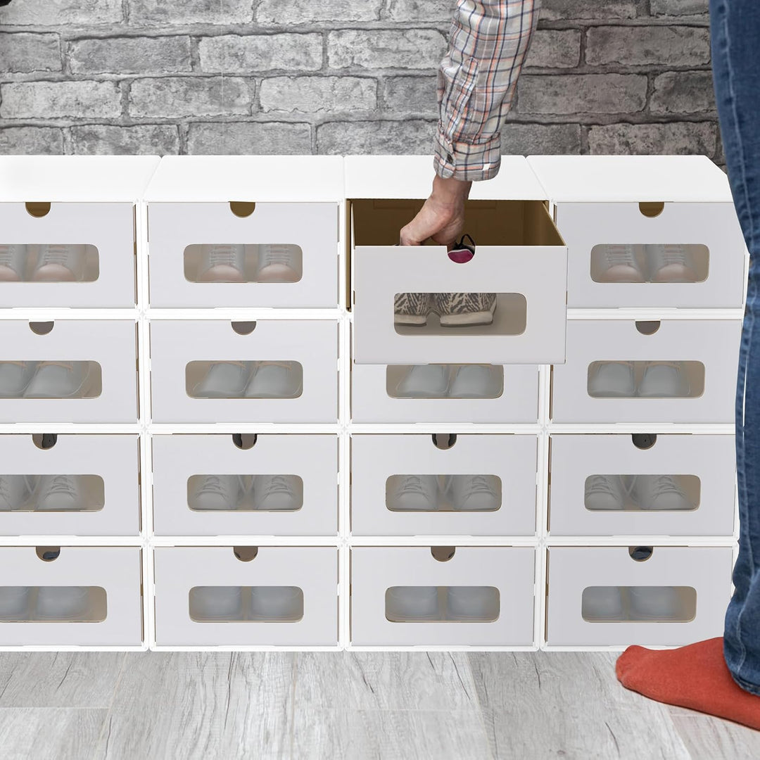 30 Stück Schuhboxen Stapelbar Boxen-Set,Aufbewahrungsbox Schubladen aus Pappe Karton,Schuhkarton Ord