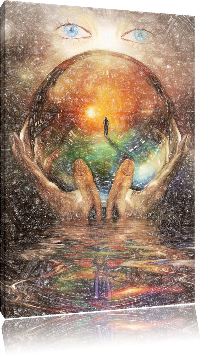 Pixxprint Glaskugel mit Hintergrund / 100x70cm Leinwandbild bespannt auf Holzrahmen/Wandbild Kunstdr