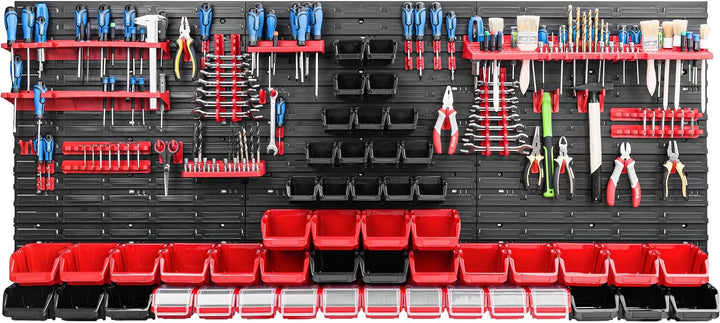 Lagersystem Werkstattregal | 172 x 78 cm | 50 stck. Box | Wandregal mit Werkzeughalterungen und Stap