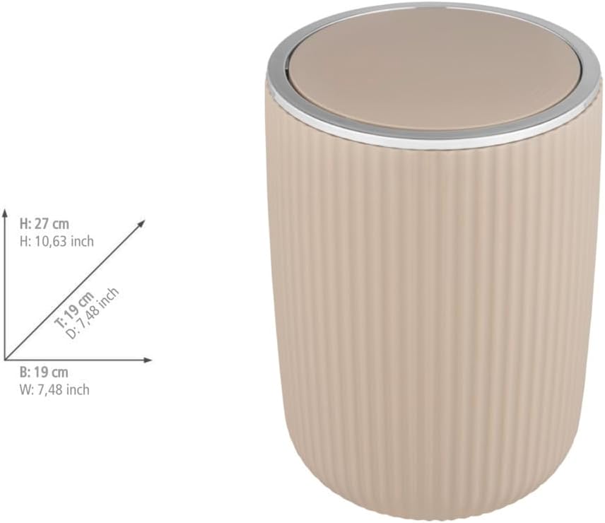 WENKO Schwingdeckeleimer Mod. Agropoli L Beige, 5,5 Liter, Badezimmer-Mülleimer mit Deckel, Abfallei