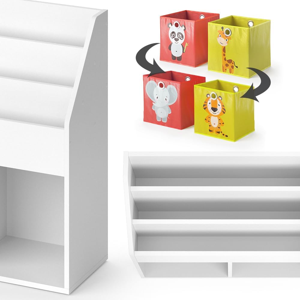 Vicco Kinderregal Luigi, Weiss, 72 x 79 cm mit 2 Faltboxen Opt.2 Weiss 72x79 mit Faltboxen Elefant/T