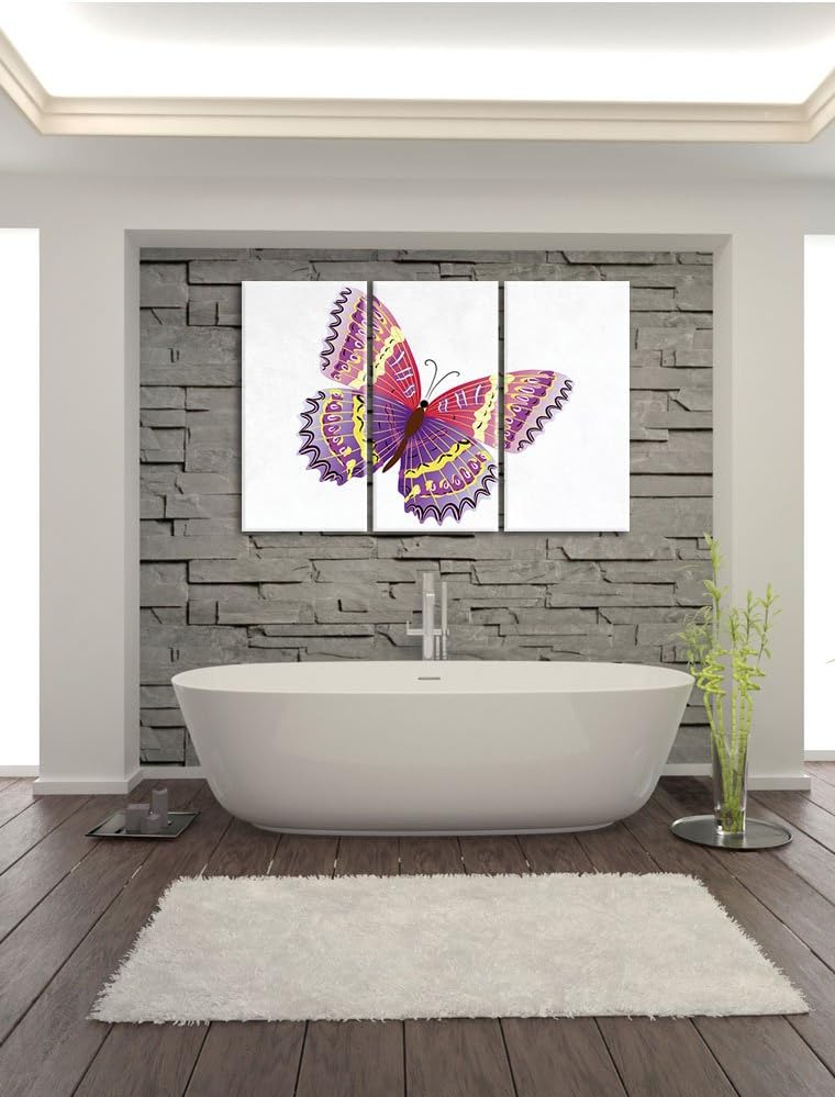 Pixxprint Hübscher Pinker Schmetterling weiss 3-Teiler Leinwandbild 120x80 Bild auf Leinwand