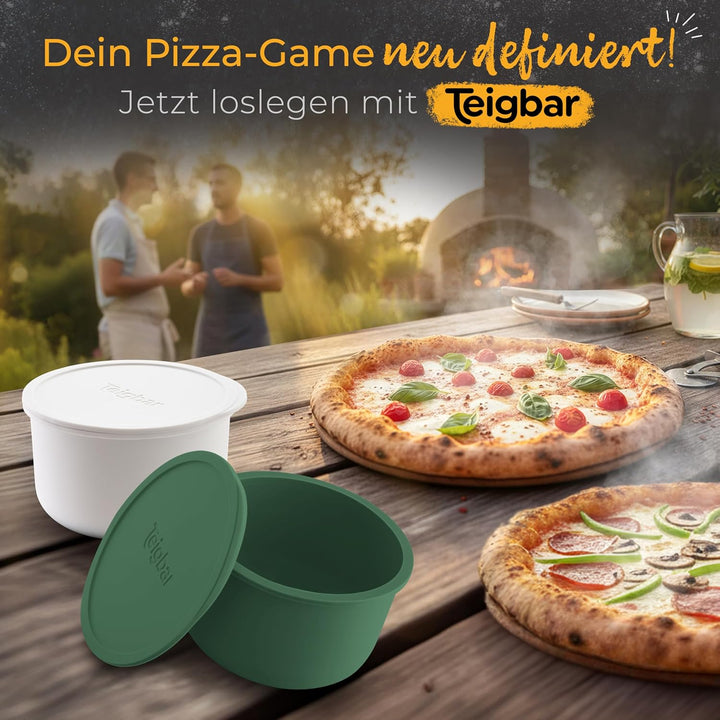 Teigbar« Pizzaballenbox mit Deckel, 4er Set - platzsparende Teigbox aus löse-leichtem Silikon - bis
