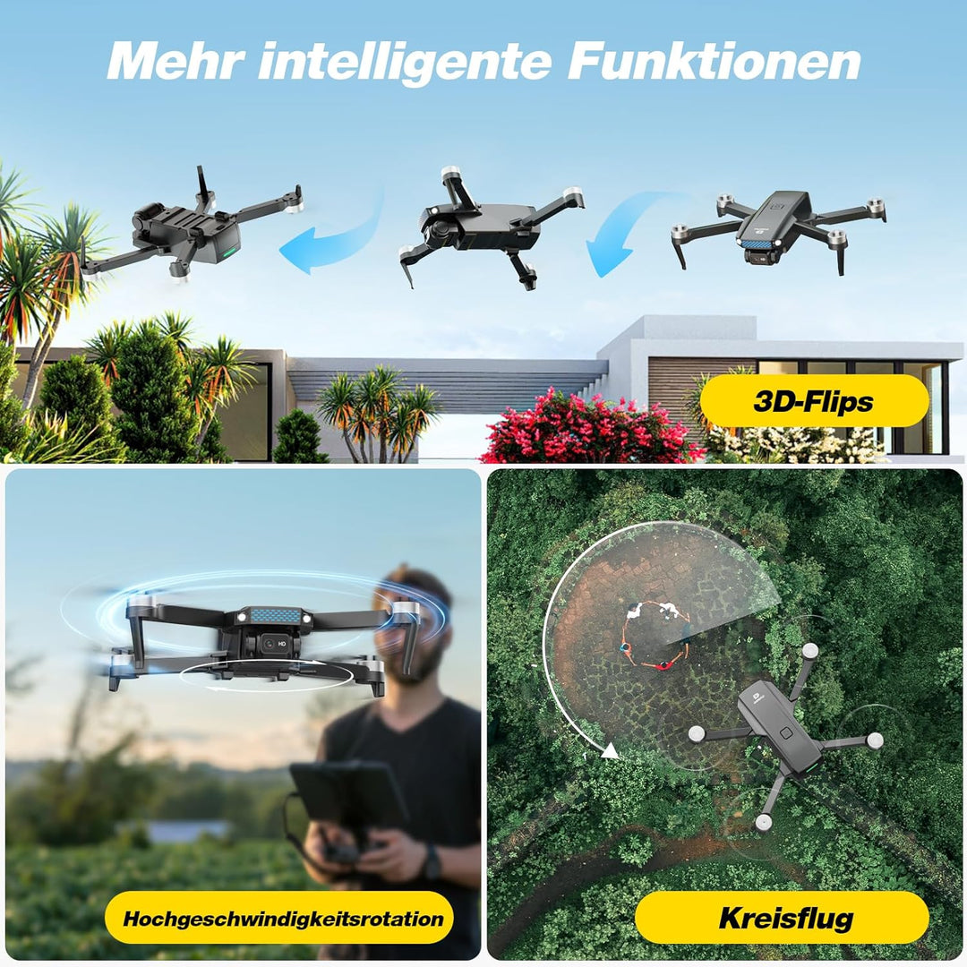 DEERC Drohne mit Kamera 1080P für Kinder, Anfänger, D20S RC Drohnen faltbar mit FPV Übertragung, 2 A