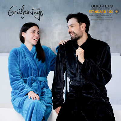 Gräfenstayn® Damen & Herren Kuschelfleece Bademantel ohne Kapuze mit Öko-Tex Standard 100 in Grösse