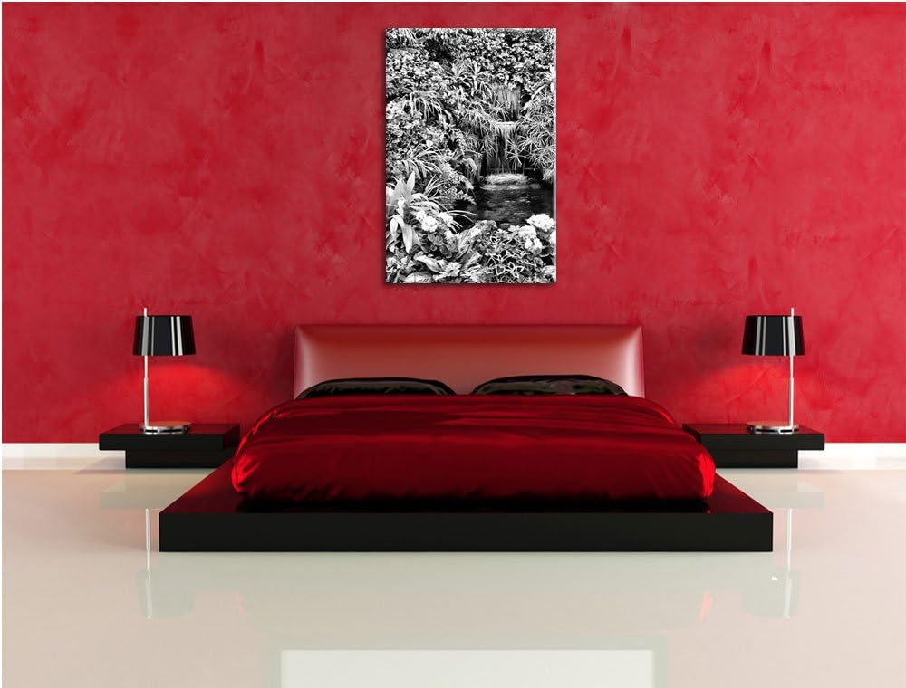 Pixxprint farbenfrohe Blumenoase / 100x70cm Leinwandbild bespannt auf Holzrahmen/Wandbild Kunstdruck