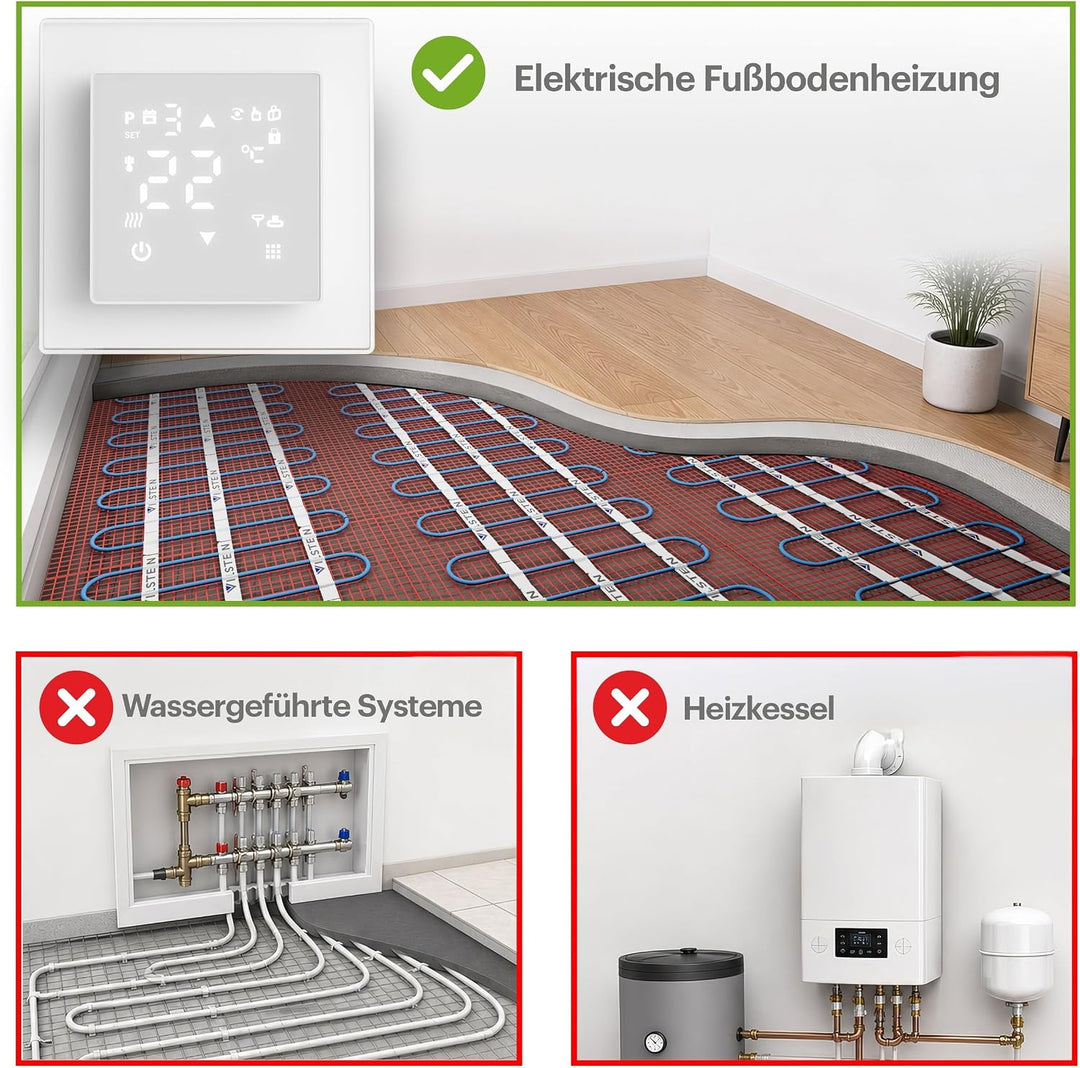 VILSTEIN® WiFi Thermostat für Fussbodenheizung – Raumthermostat mit App | Smarter Raumthermostat mit