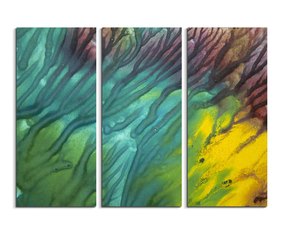 Wandbild 3x90x40cm (Gesamt 130x90cm) Leuchtendes Aquarell mit Struktur auf Leinwand für Wohnzimmer,