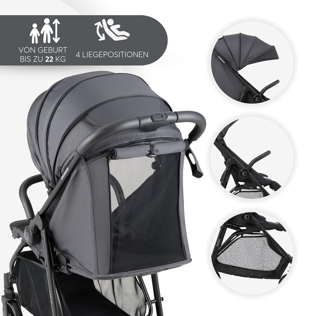 KikkaBoo ALEXA Leichter Buggy von Geburt bis 22 kg, Einhand-Faltmechanismus, Verstellbare Rückenlehn