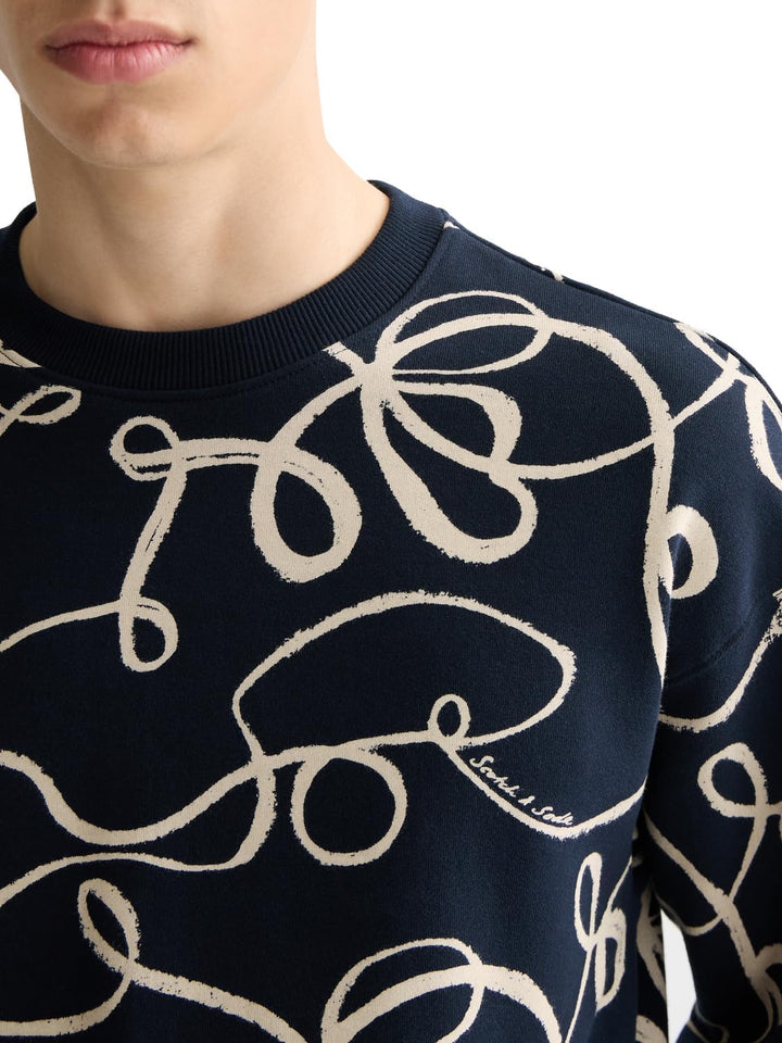Scotch & Soda Herren All Over Print Crewneck Sweatshirt S Aop Ribbon Navy, S Aop Ribbon Navy