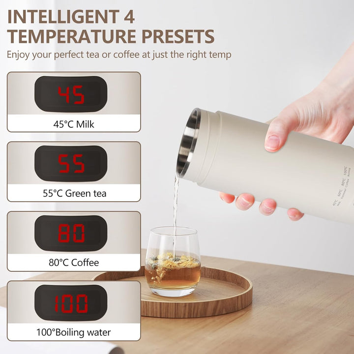 400ML Kleiner Tragbarer Wasserkocher, Mini Elektrische Wassertasse, 300W Schneller Wassererhitzer, T