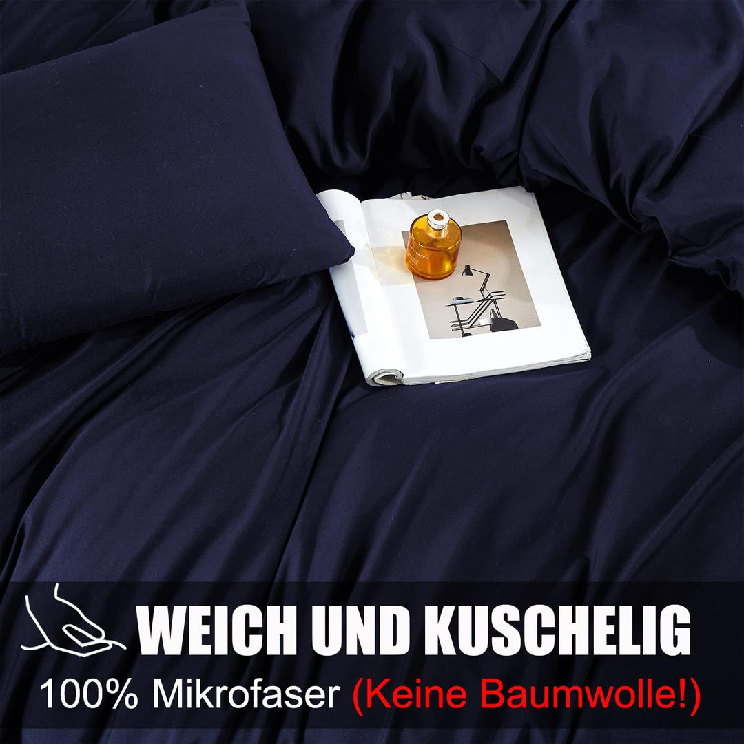 Soifox Bettwäsche 135x200 4teilig Marineblau bettwäsche-Sets aus Mikrofaser bügelfrei & knitterfrei
