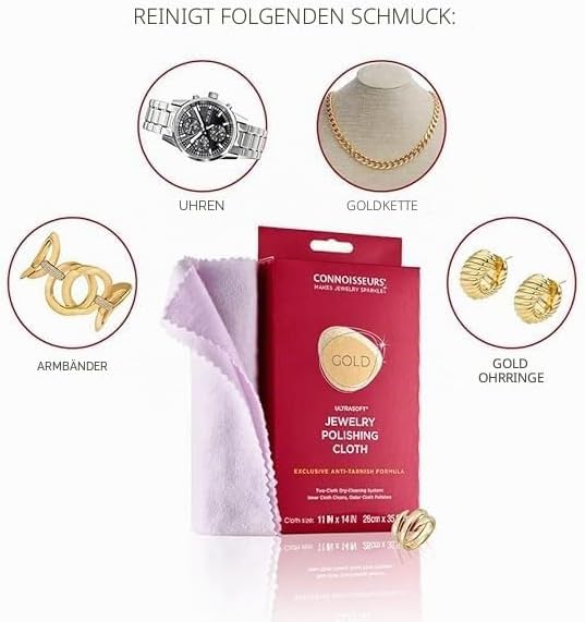 CONNOISSEURS Poliertuch für Goldschmuck | Schmuckreinigungstuch für die Schmuck Reinigung, Poliert u
