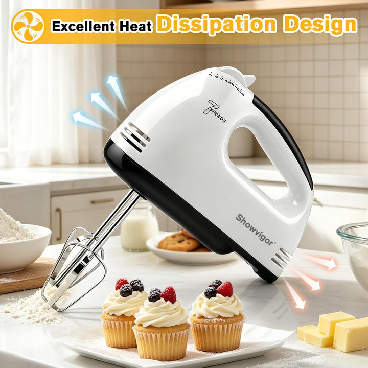 Handmixer Elektrisch 300W mit 7 Geschwindigkeiten, Ergonomischer Griff, Handrührgerät inkl. 2 Rührbe
