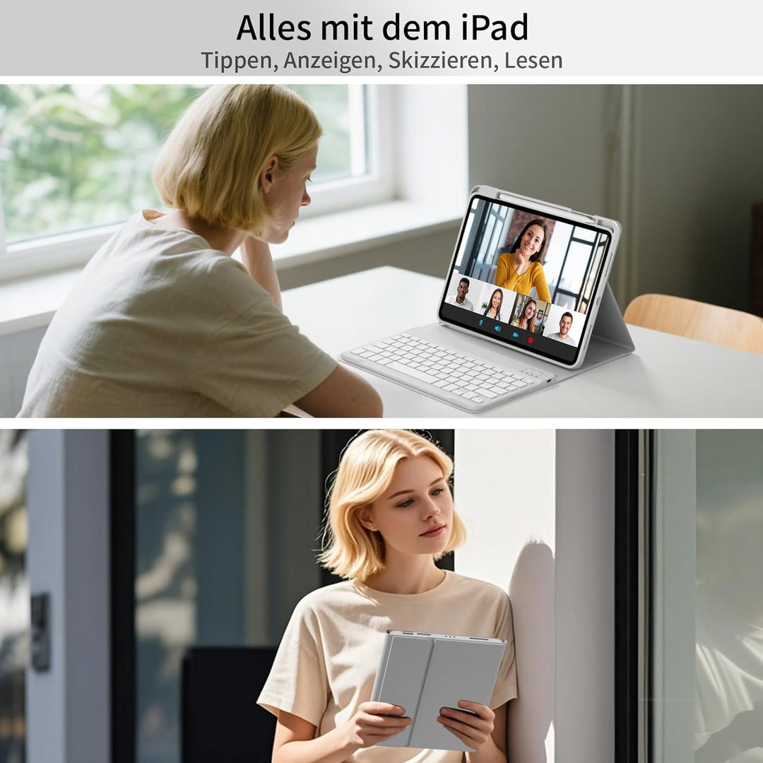 GKABXY Hülle mit Tastatur für iPad A16 11 Generation 2025/10 Generation 2022(11/10.9 Zoll), Soft TPU