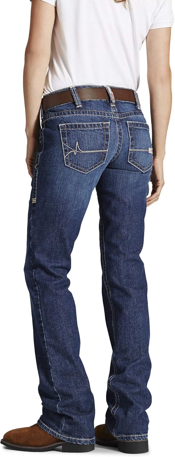 Ariat Women's Flame Resistant Mid Rise Boot Cut Jean, Blue Quartz,28 Long