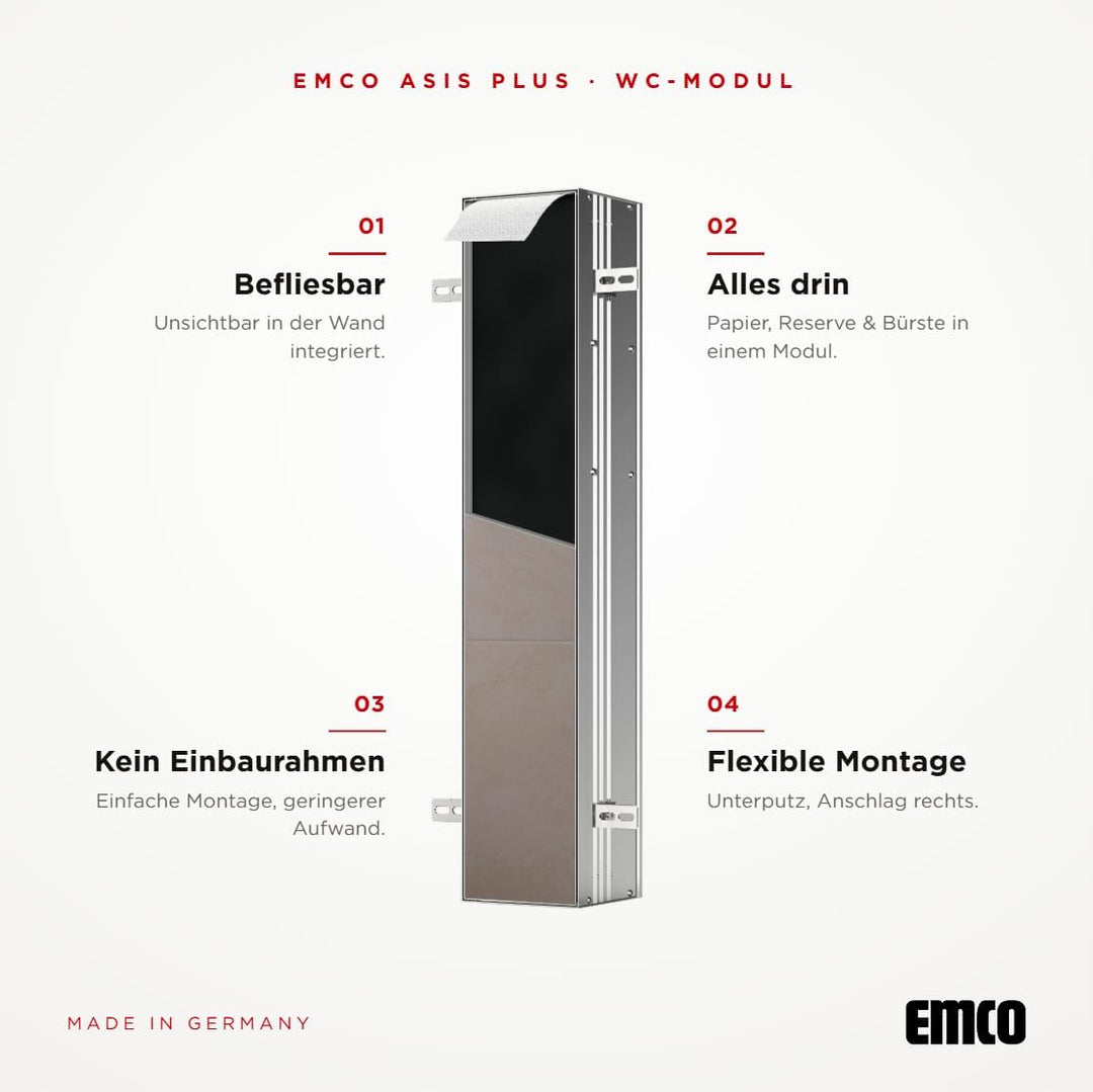 Emco ASIS Plus Unterputz-Schrankmodul für die Klobürstengarnitur, Badezimmerschrank mit Toilettenpap