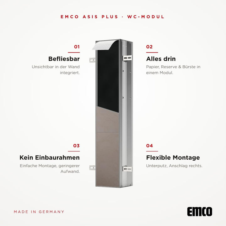 Emco ASIS Plus Unterputz-Schrankmodul für die Klobürstengarnitur, Badezimmerschrank mit Toilettenpap