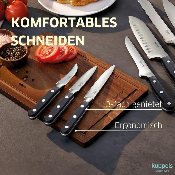 Kuppels SOLID Küchenmesser Set 3-teilig, Tomatenmesser mit Wellenschliff, Spickmesser & Schälmesser