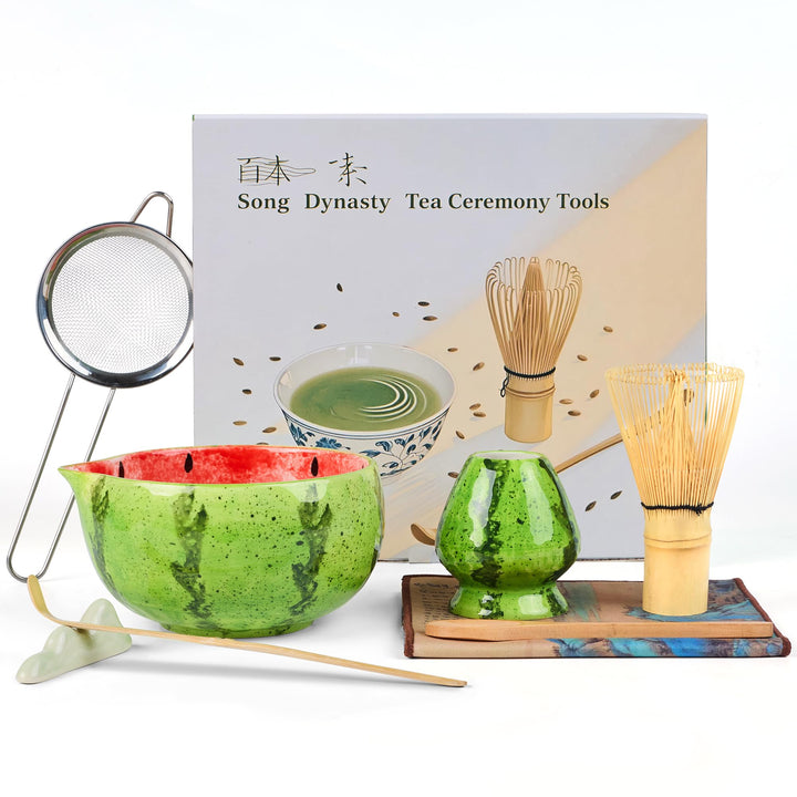 Matcha Tea Set 8- piece Matcha Broom Set with Whisk, Broom Holder, Ceramic Bowl, 2 Teaspoons, spoon