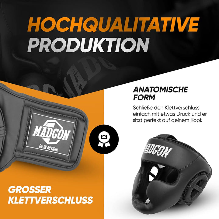 MADGON Premium Kopfschutz, Boxhelm mit Perfekter Sicht und maximalem Schutz, Gesichtsschutz für Kamp