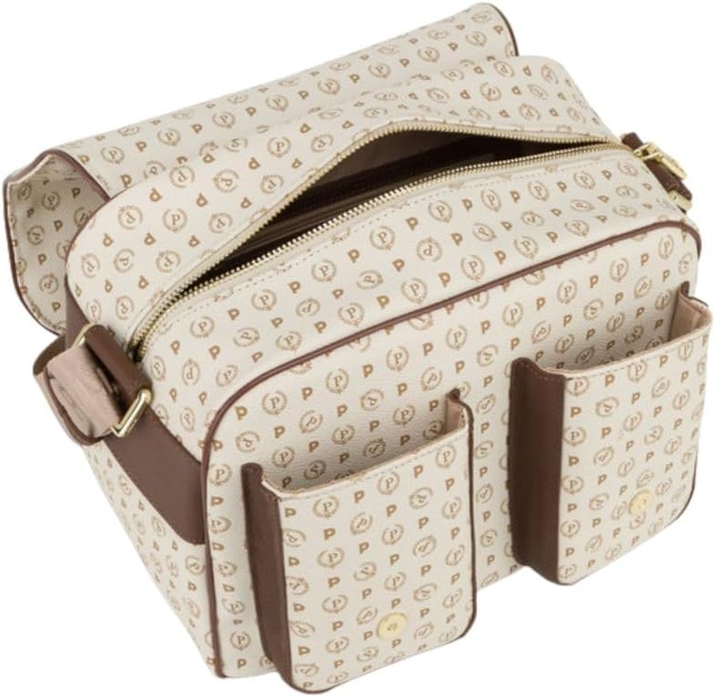 Pollini - Heritage Messenger Gurt aus PVC und Kalbsleder - Elfenbein/Braun