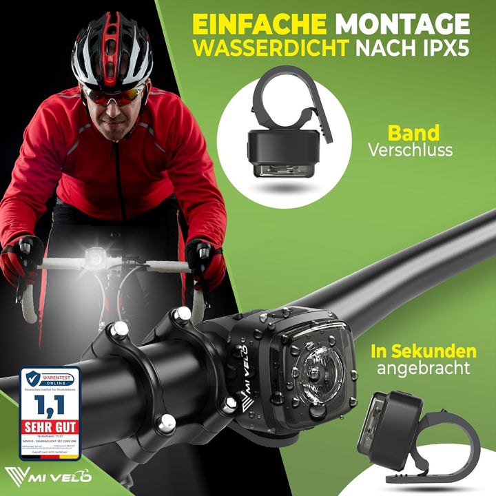 MIVELO Cube Fahrradlicht StVZO zugelassen Fahrradbeleuchtung USB-aufladbar & 100% wasserdicht LED Fa