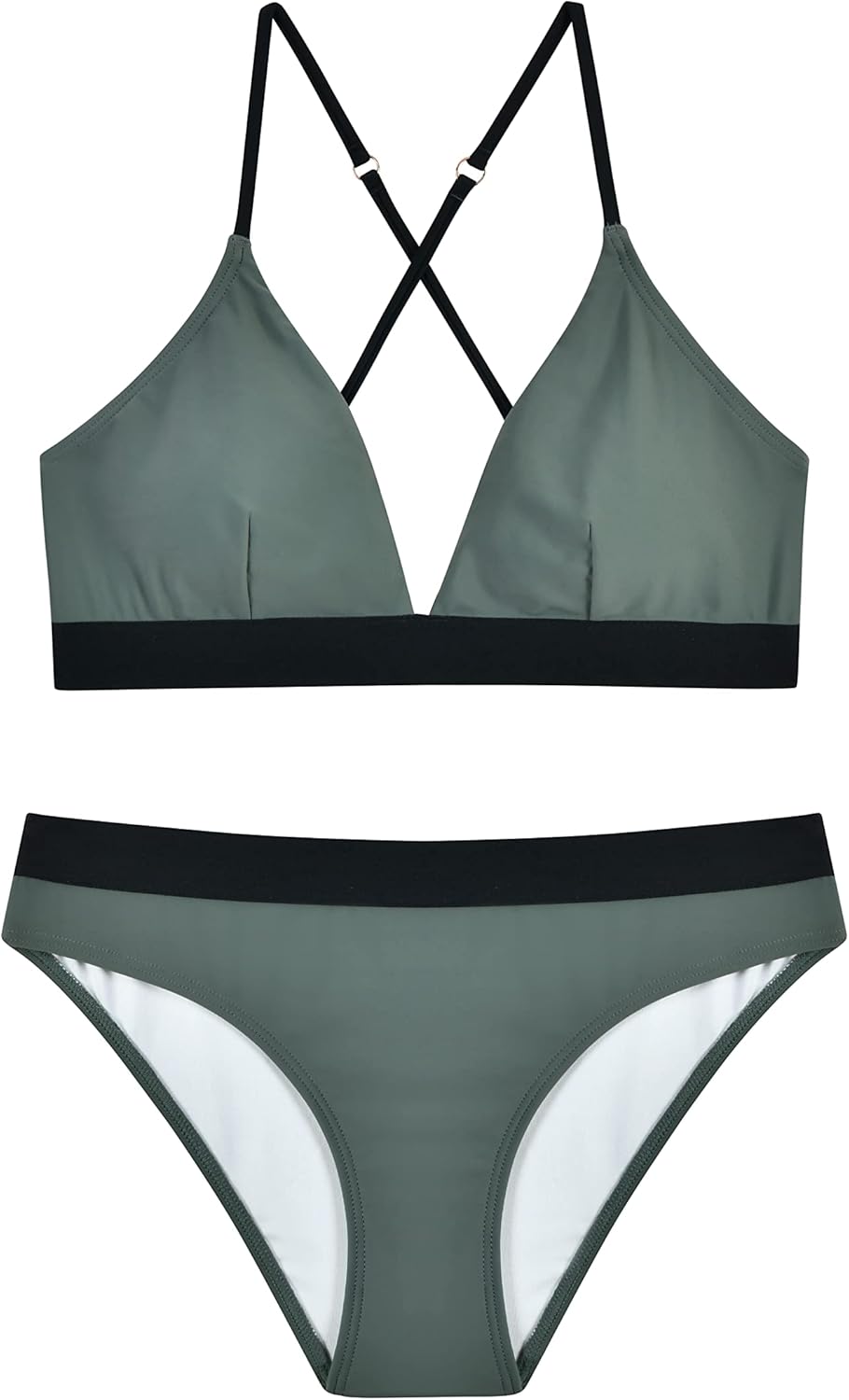 Damen Bikini Set, Triangel, breites Unterbrustband, Bademode, Badeanzug 36 Grün & Schwarz, 36 Grün &