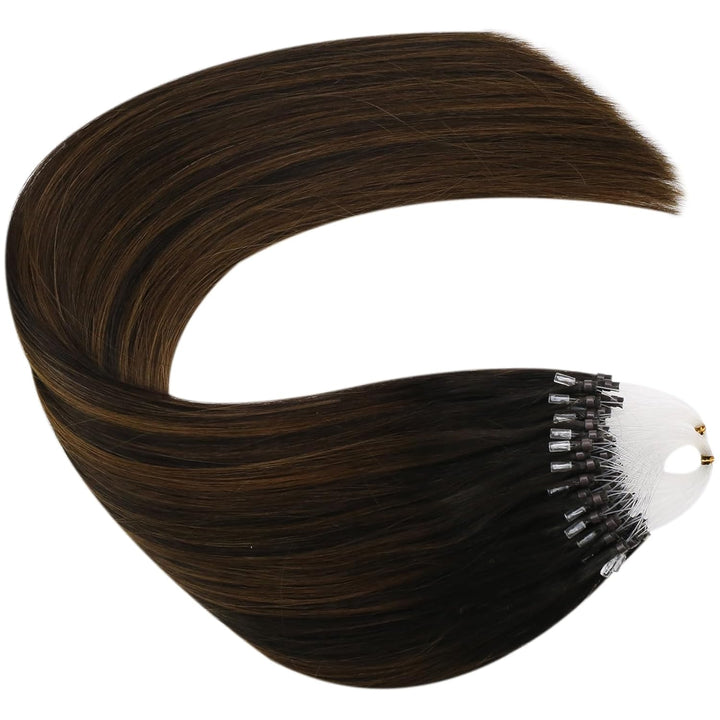 Ugeat 35cm Haarverlängerung Micro Bondings Ombre Balayage Dunkelstes Braun mit Mittelbraun 2/6/2 50S