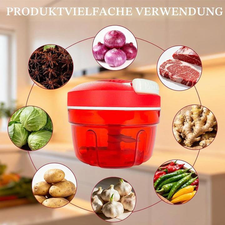 Zwiebelschneider mit Seilzug, Zwiebel Zerkleinerer manuell Multizerkleinerer Rot knoblauchhacker für