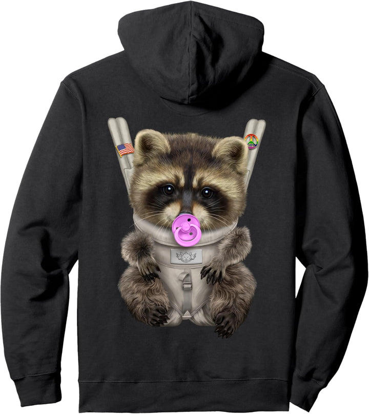 Waschbär mit einem Schnuller in der Babytrage Pullover Hoodie