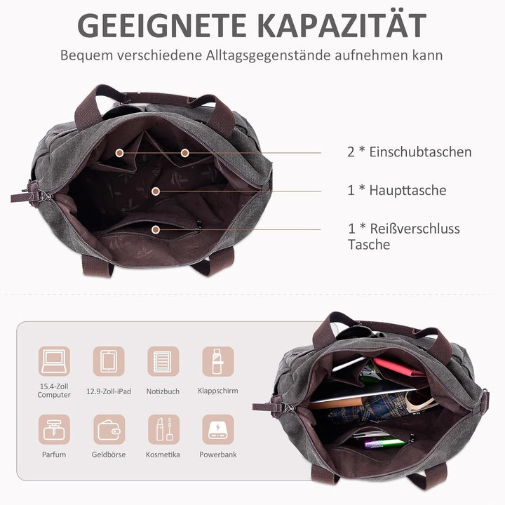 DIRRONA Mode Damen Canvas Handtasche Canvas Schultertasche Beiläufig Hobo Tasche Schule Einkaufen Tr