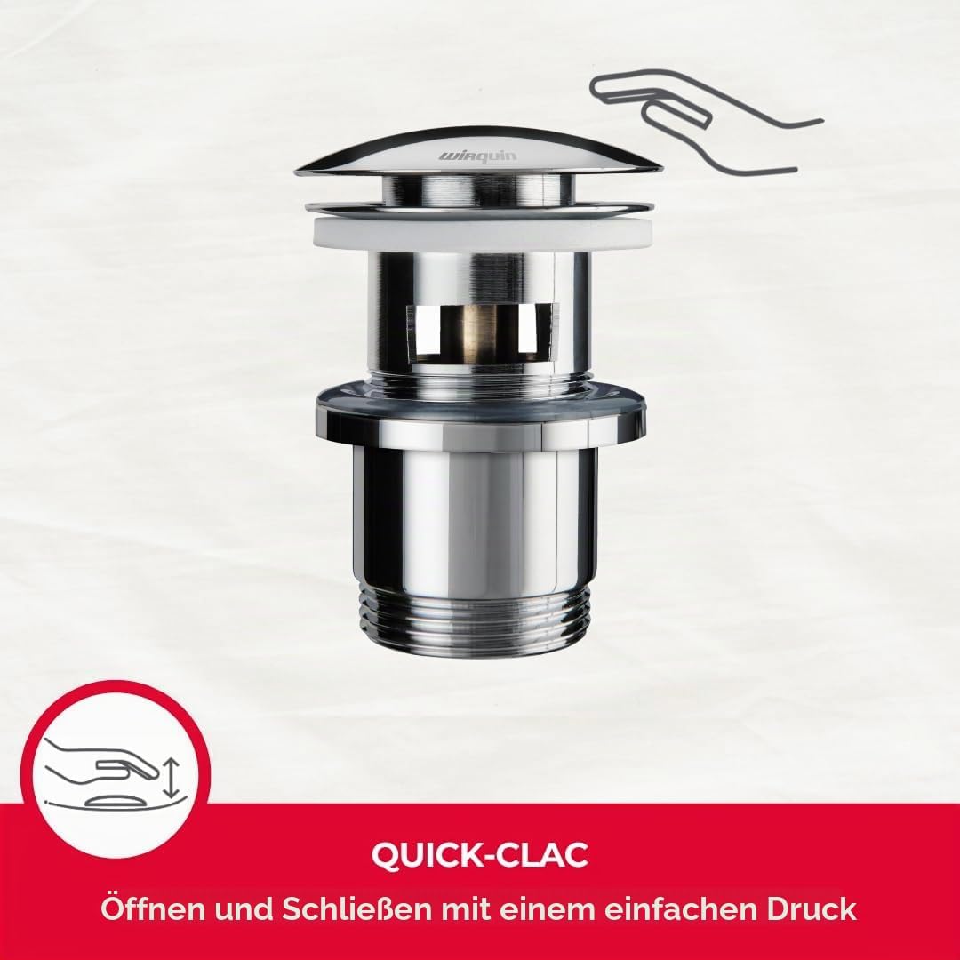 Wirquin 30723123 Ablaufgarnitur für Waschbecken, Messing, Quick-Clac-System – Überlauf, kurzes Ablau