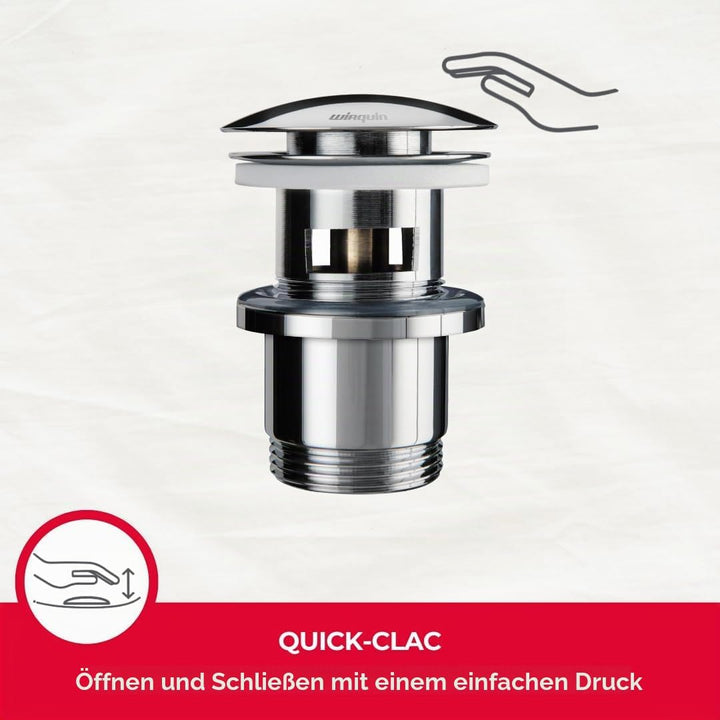 Wirquin 30723123 Ablaufgarnitur für Waschbecken, Messing, Quick-Clac-System – Überlauf, kurzes Ablau