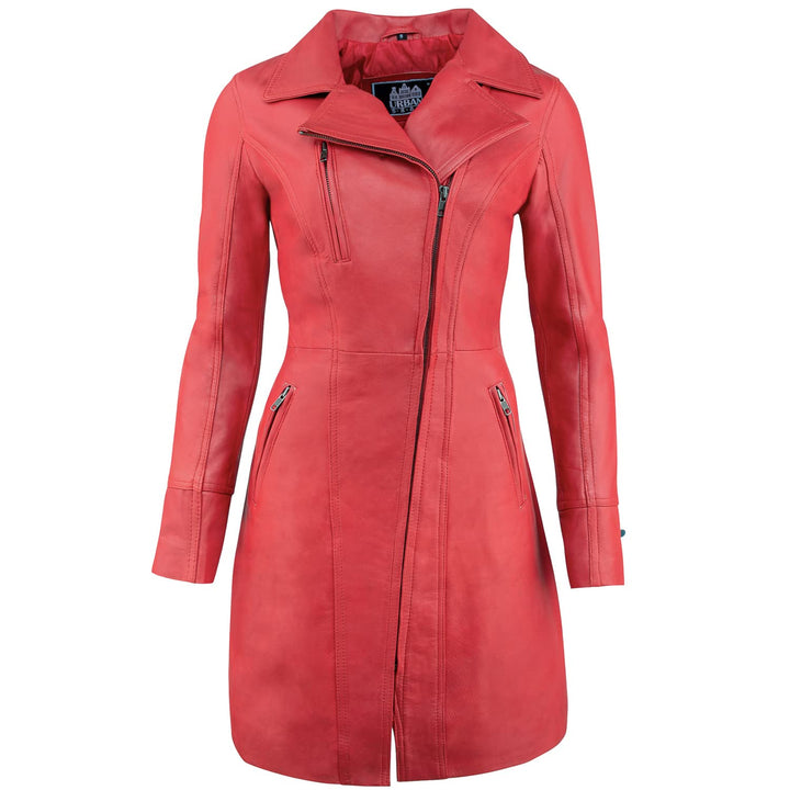 URBAN 5884 Damen Janice Frauen Lederjacke | Elegante Jacke aus weichem Lammfell, Langes Modell S Rot