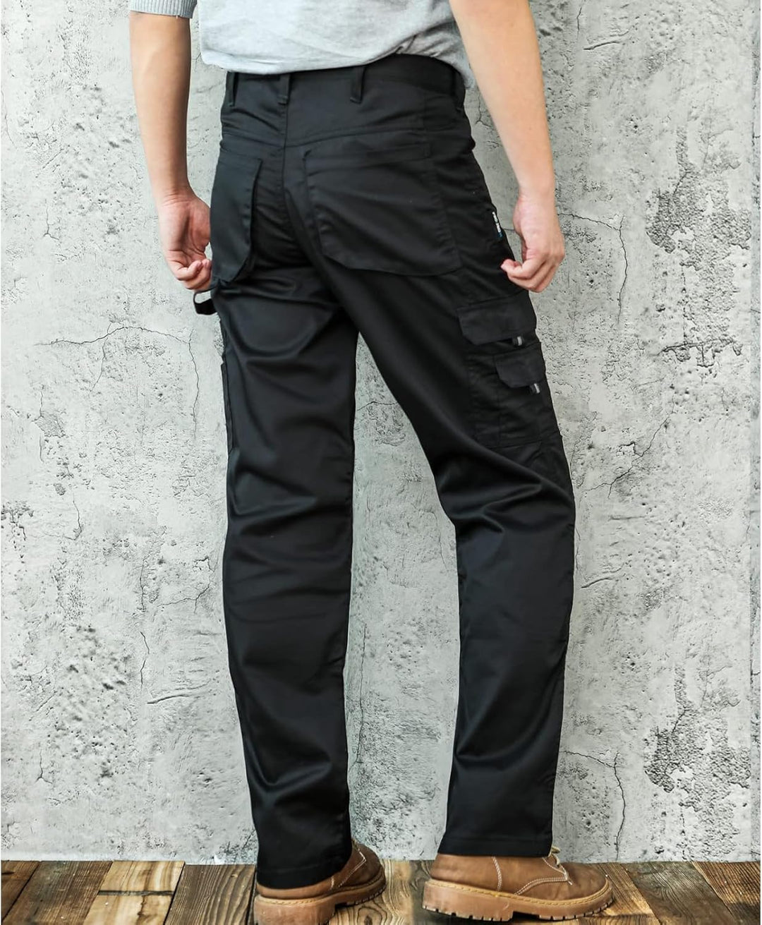 WORK IDEA Herren-Arbeitshose - Schwarz-Hose Herren-Cargohose mit innenliegenden Knietaschen Neu Schw