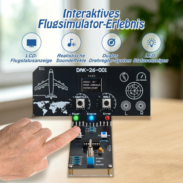 DIY Flugsimulator Lötbausatz mit LCD-Display, Soundeffekten & LED-Anzeigen, STEM Elektronikprojekt m