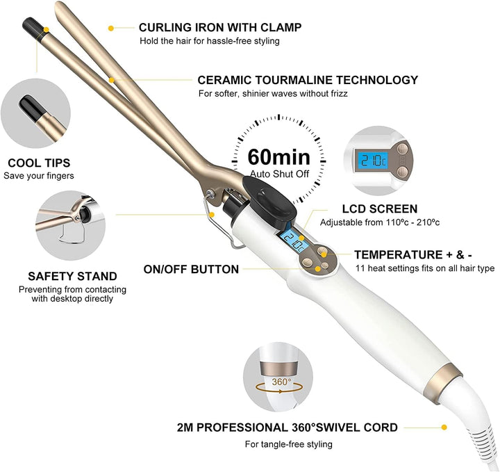 9MM Mini dünner Lockenstab mit Klemme, AIMERVO Afro Haarcurler LCD 11 Temperaturstufen 110-210℃ für