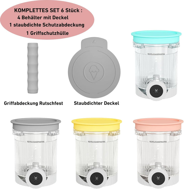 4 Stück Behälter mit Deckel für Ninja Swirl NC700 NC701, 480ml Eiscreme Eisbehälter für Ninja Creami