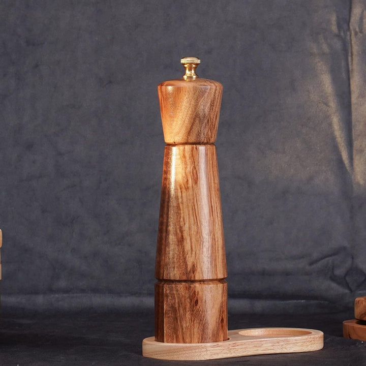 Pfeffermühle, Verstellbare Pfeffermühle aus Edelstahl, Akazienholz, 22 cm Höhe, Unterer DIA: 5,5 cm,