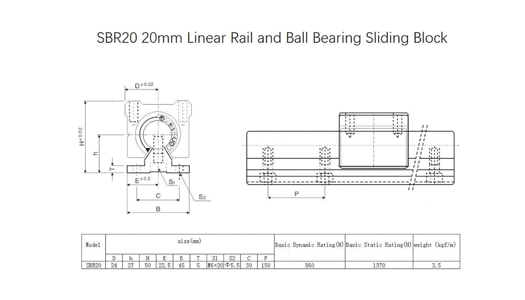 Coavoo SBR20-1000mm 1 Stück Linearschiene + 2 Stück 20mm SBR20UU Schiebeblock Lagerblöcke, 20 mm Lin